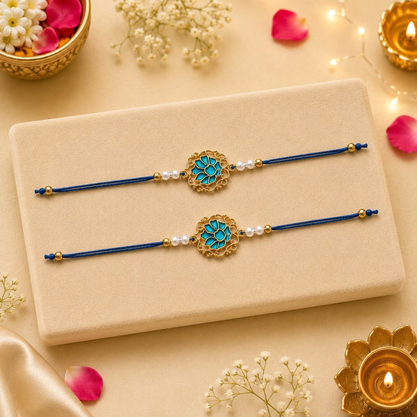 Men Tranquil Lotus Pearl Designer Thread Rakhi - Pack of 2