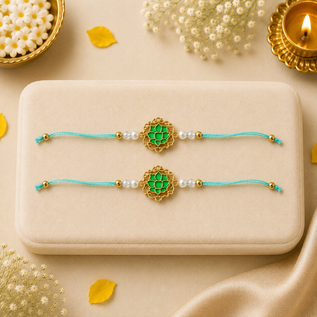 Tranquil Lotus Pearl Designer Thread Rakhi for Brother - Pack of 2