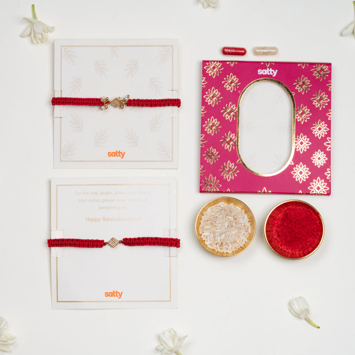 Shubh Bandhan Red &amp; White Rakhi for Bhaiya and Bhabhi