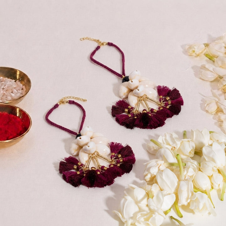 Magenta Tassel And Shell Lumba Bandhan Rakhi For Her (Set of 2)