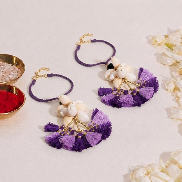 Lavender Tassel And Shell Lumba Bandhan Rakhi For Her (Set of 2)