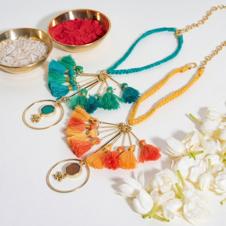 Tassel and Enamel Lumba Bandhan Rakhi for Her (Set of 2)