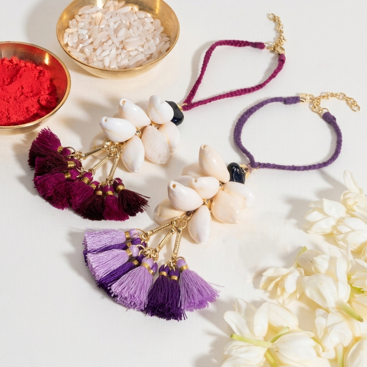 Tassel And Shell Lumba Bandhan Rakhi For Her (Set of 2)
