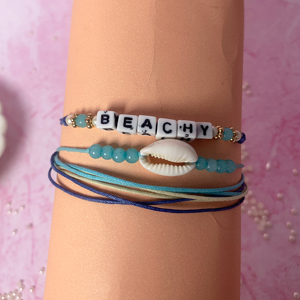 Set of 3 Seashore Serenity Beaded Shell Bracelet - Salty Accessories