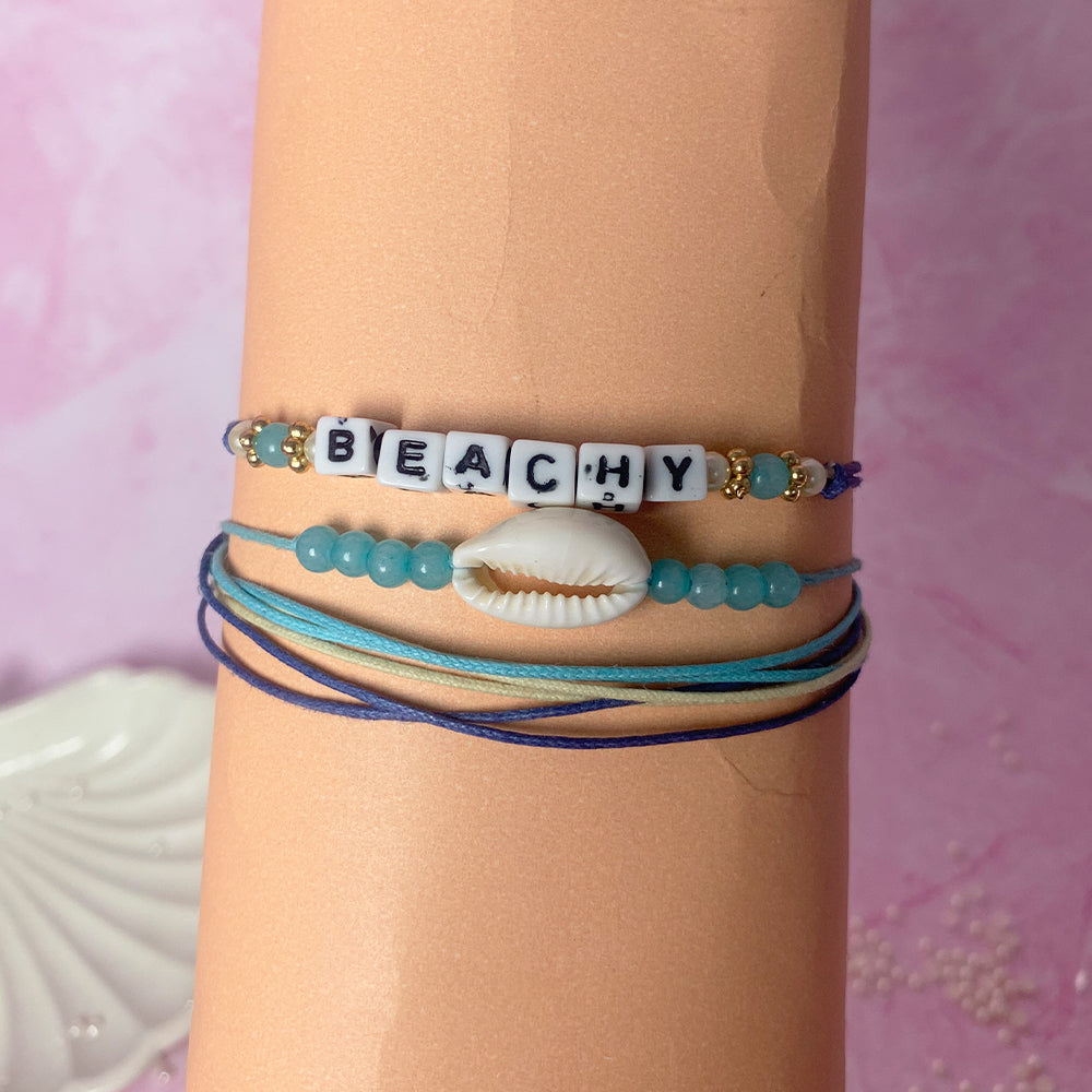 Set of 3 Seashore Serenity Beaded Shell Bracelet - Salty Accessories