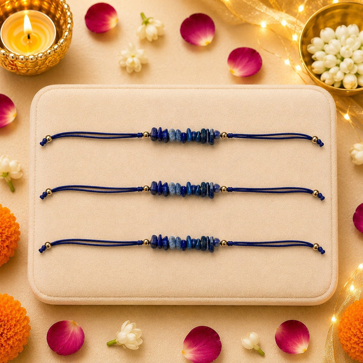 Amethyst Healing Stone Designer Thread Rakhi - Pack of 3
