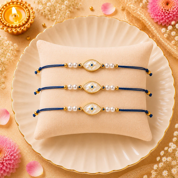 Talisman Pearl Evil Eye Designer Thread Rakhi - Pack of 3