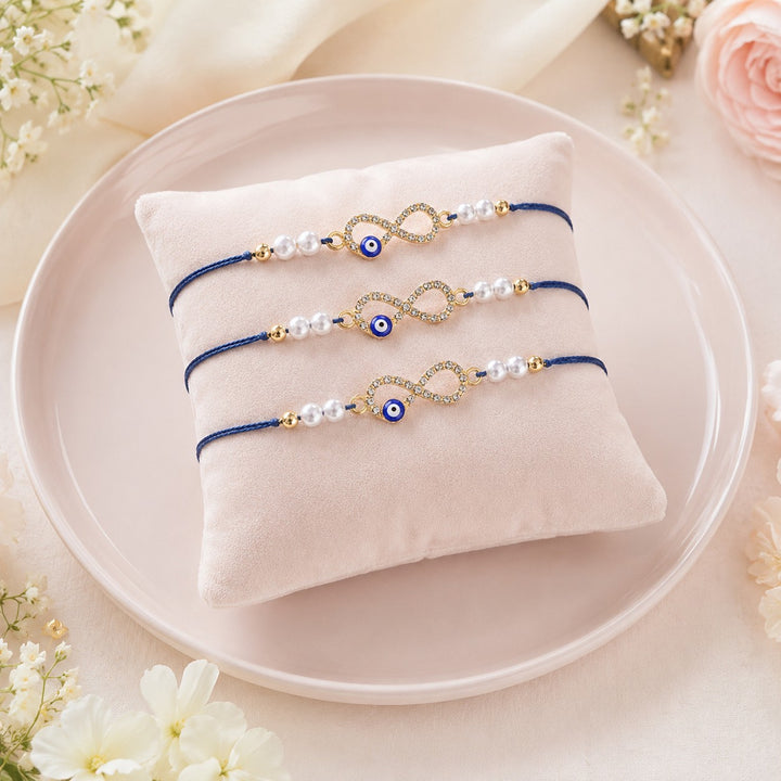 Infinite Love Peal Evil Eye Designer Thread Rakhi for Brother- Pack of 3