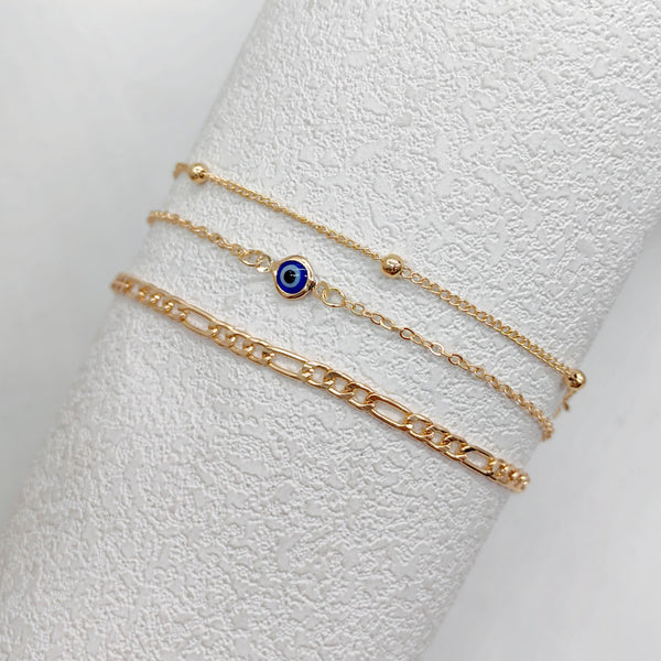 3-Piece Evil Eye Minimalist Bracelet