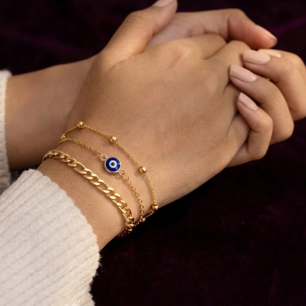 3-Piece Evil Eye Minimalist Bracelet