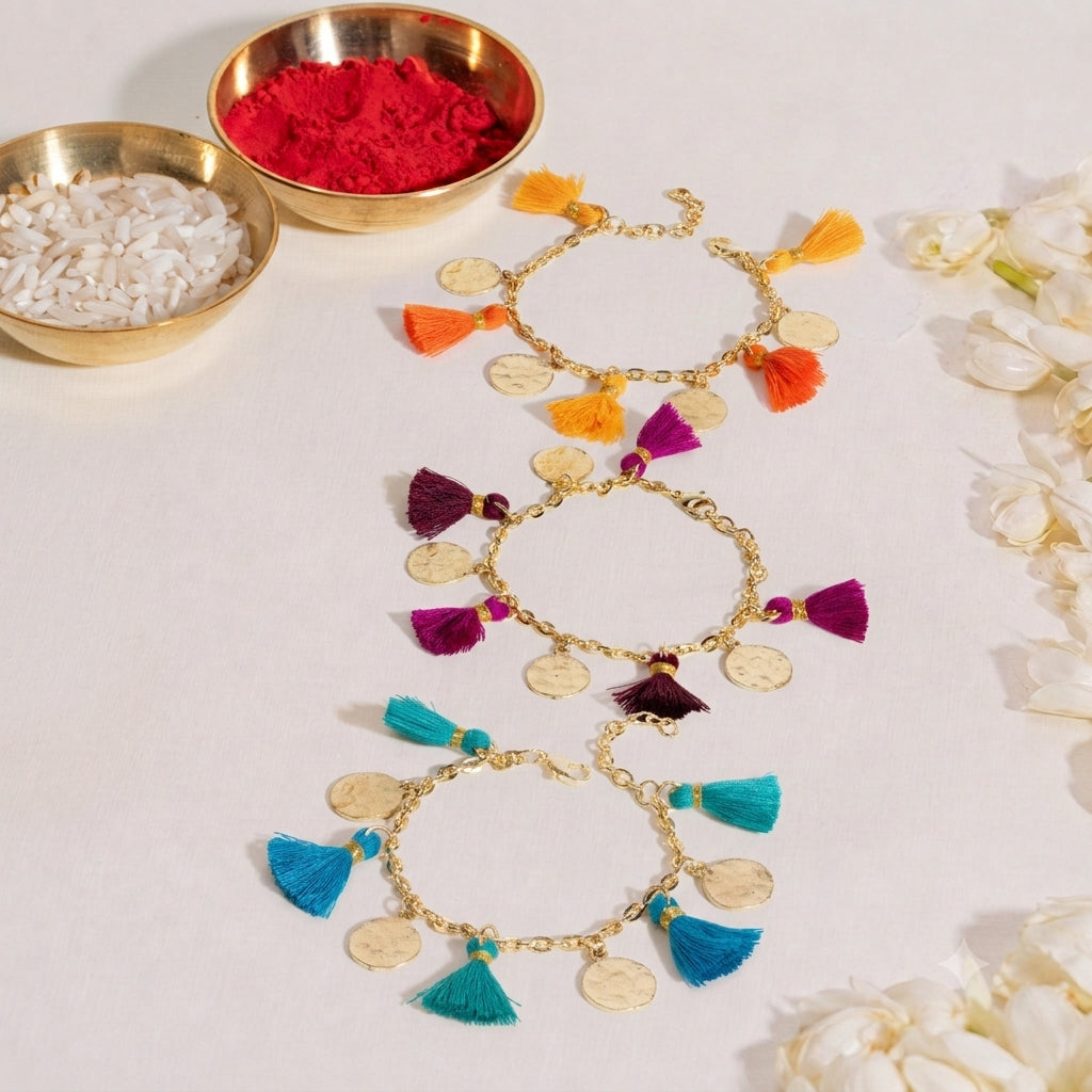 Tassel and Coin Rakhi Combo of 3