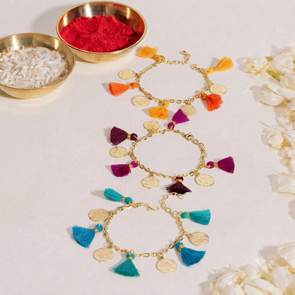 Tassel and Coin Rakhi Combo of 3