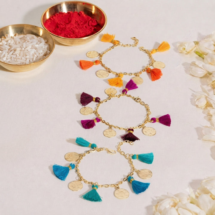 Tassel and Coin Rakhi Combo of 3