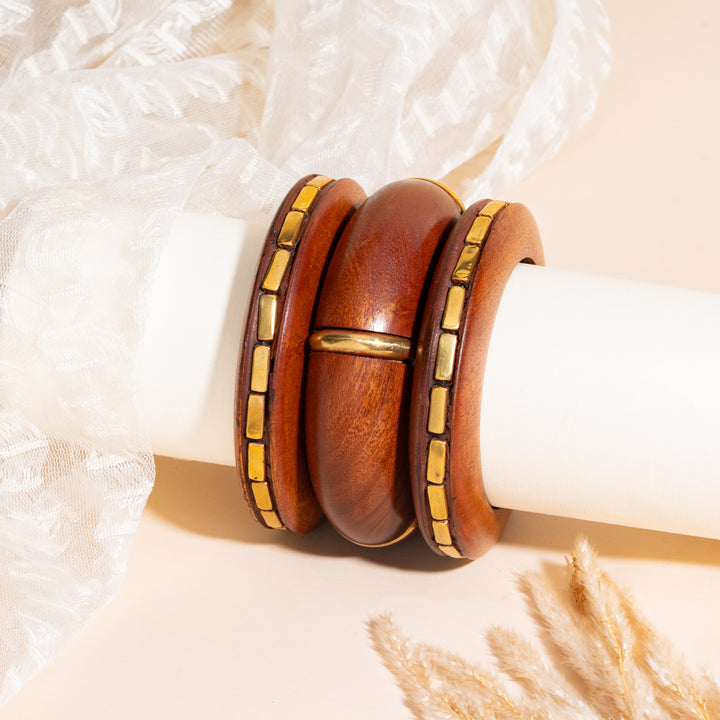 Heritage Mosaic Wooden Bracelet Stack Set of 3