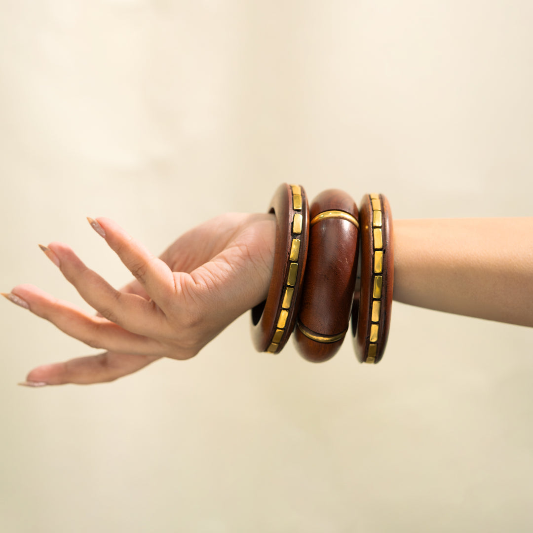 Heritage Mosaic Wooden Bracelet Stack Set of 3