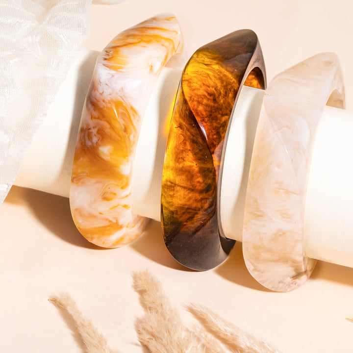 Mocha Marble Trio Chunky Bangle Set (Set of 3)