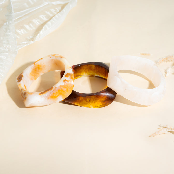 Mocha Marble Trio Chunky Bangle Set (Set of 3)