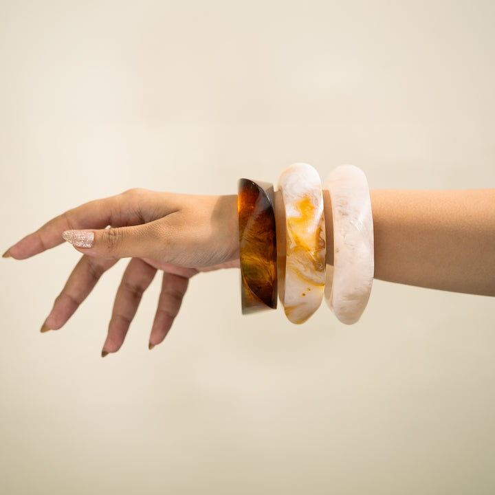 Mocha Marble Trio Chunky Bangle Set (Set of 3)