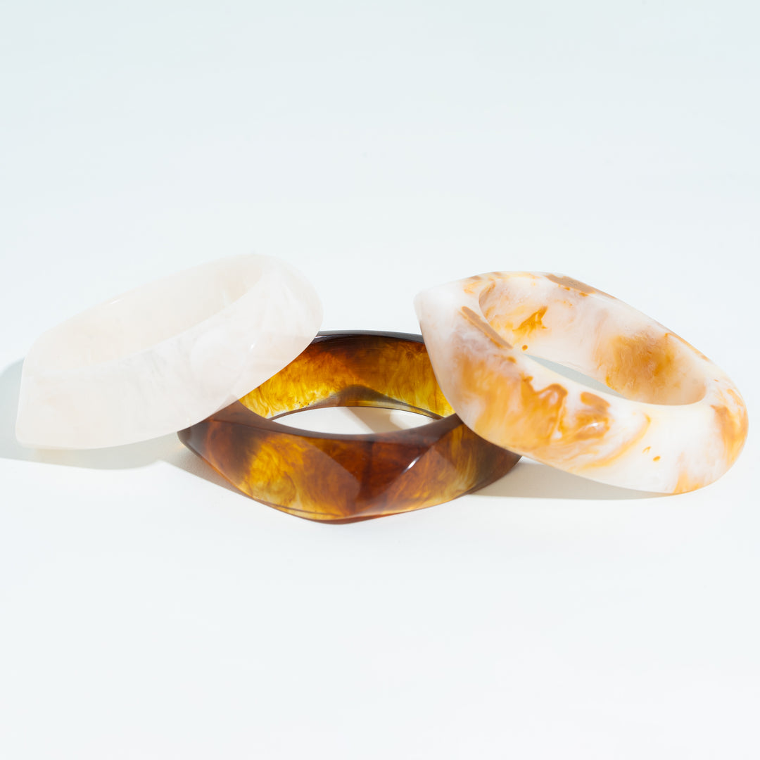 Mocha Marble Trio Chunky Bangle Set (Set of 3)