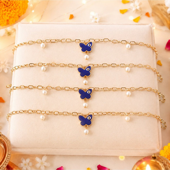 Anti Tarnish Butterfly Painted Evil Eye Rakhi for Brother- Pack of 4