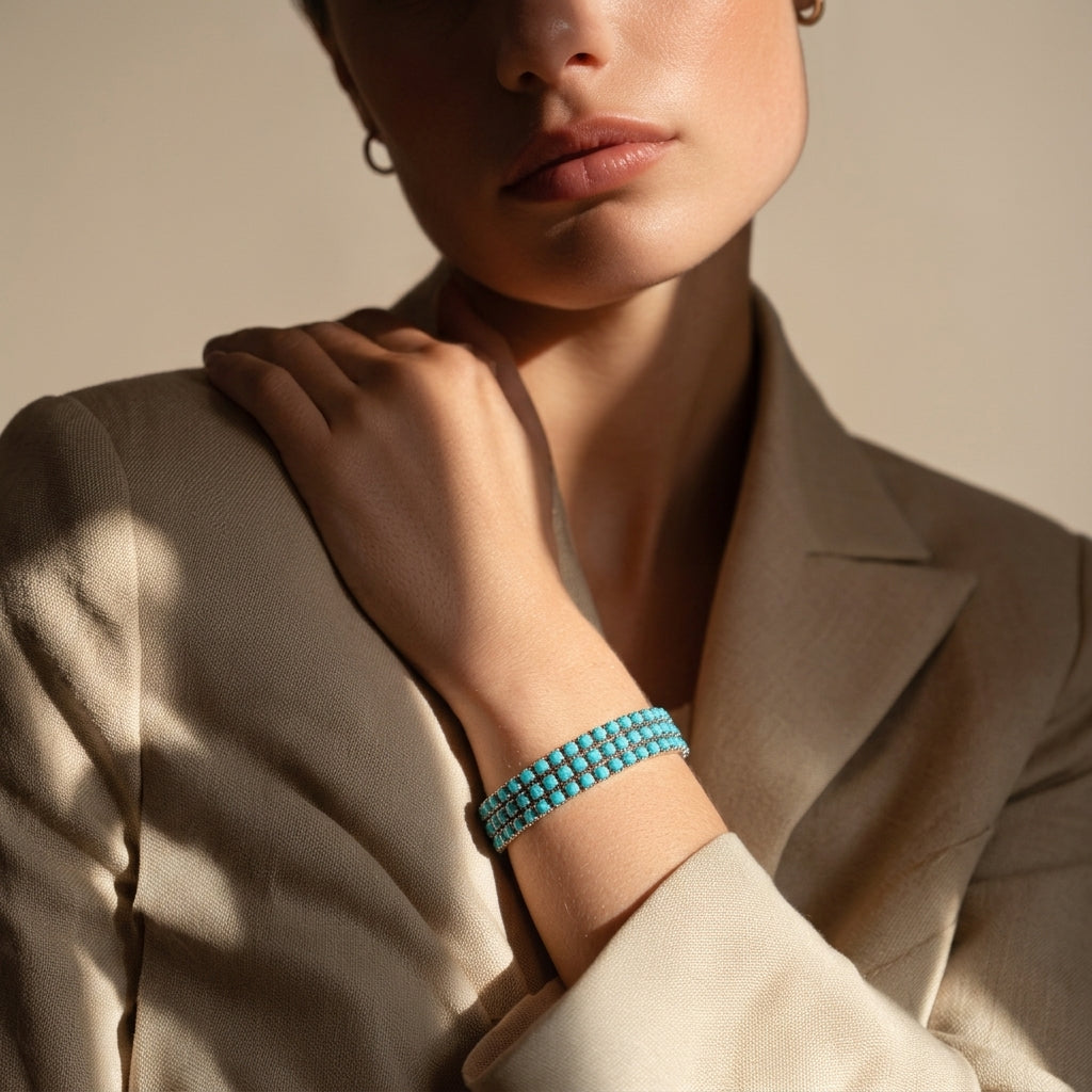 Set of 4 Blue Ivory Stretchable Band