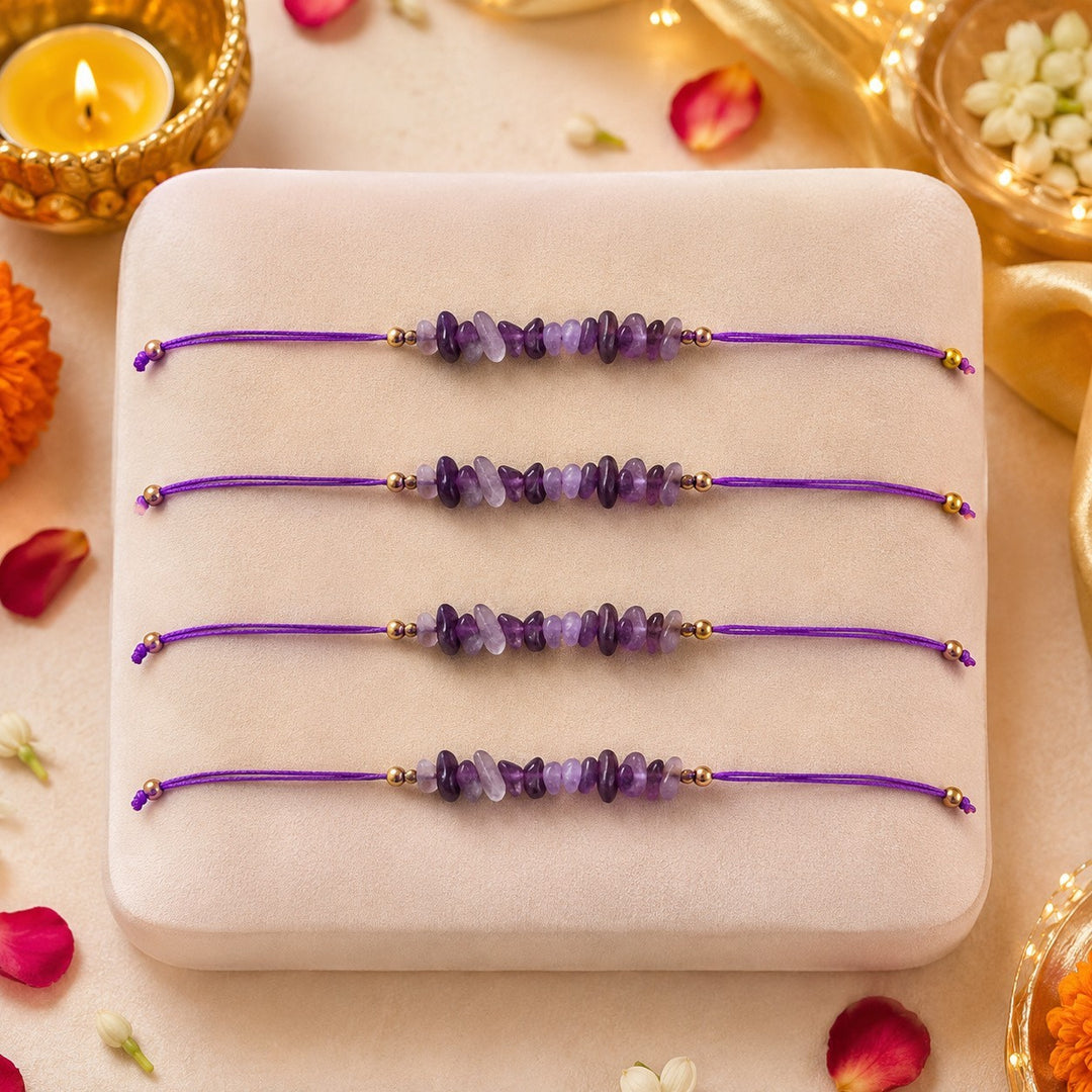 Amethyst Healing Stone Designer Thread Rakhi - Pack of 4
