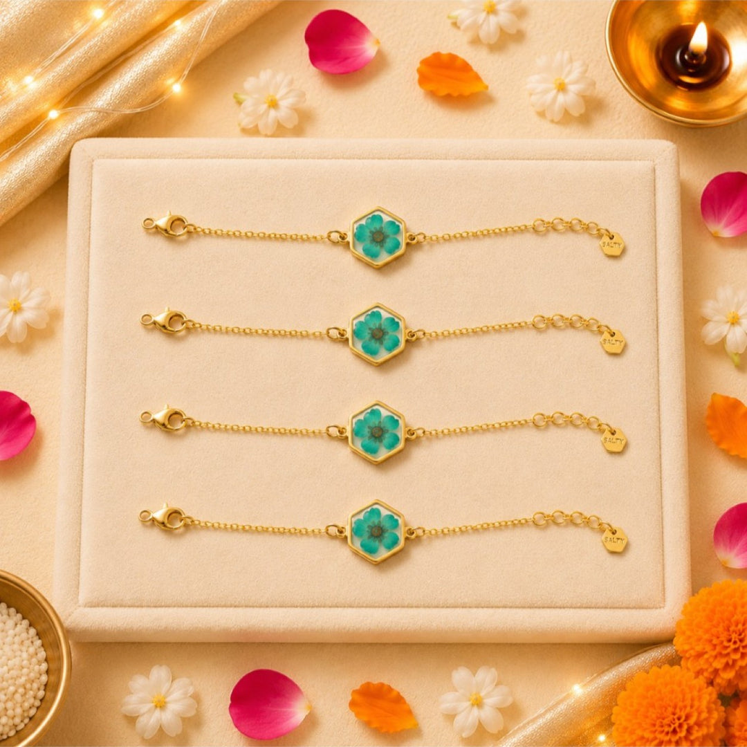 Handcrafted Blue Aurora Resin Rakhi for Brother - Pack of 4