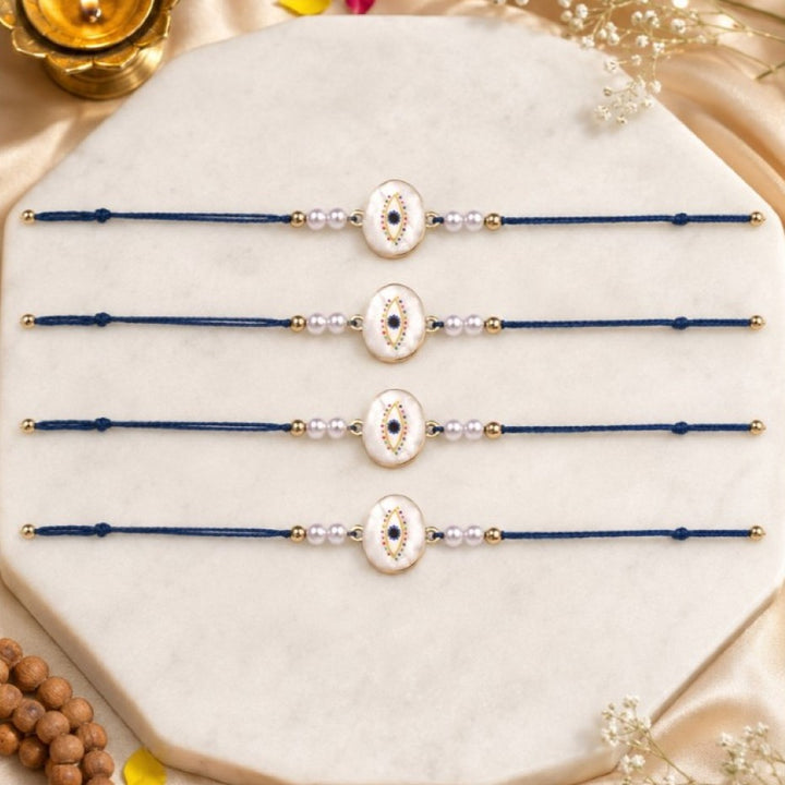 Mens Guardian Gaze Pearl Evil Eye Designer Thread Rakhi for Brother - Pack of 4