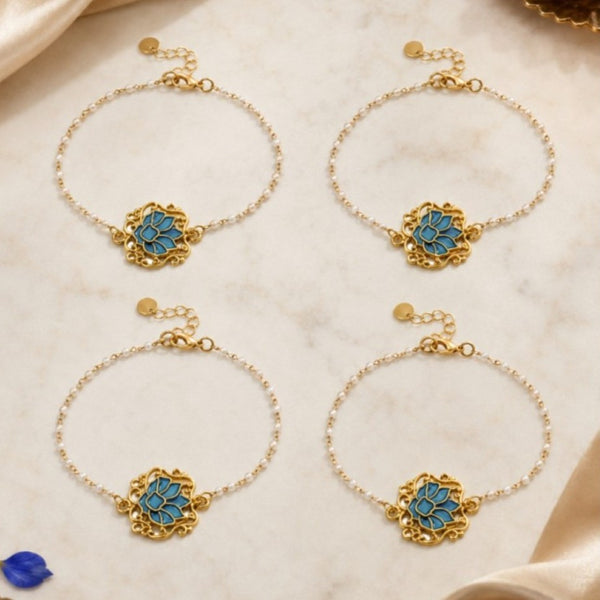 Handcrafted Serenity Blue Lotus Charm Rakhi for Brother - Pack of 4