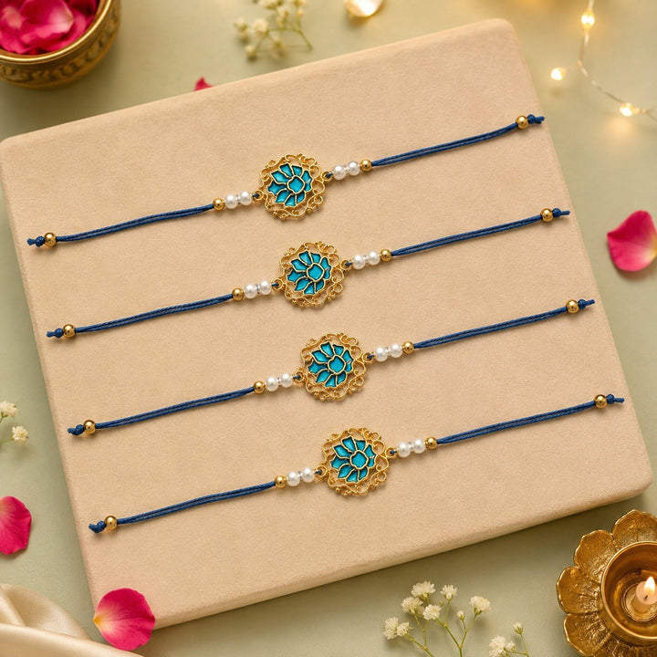 Men Tranquil Lotus Pearl Designer Thread Rakhi - Pack of 4