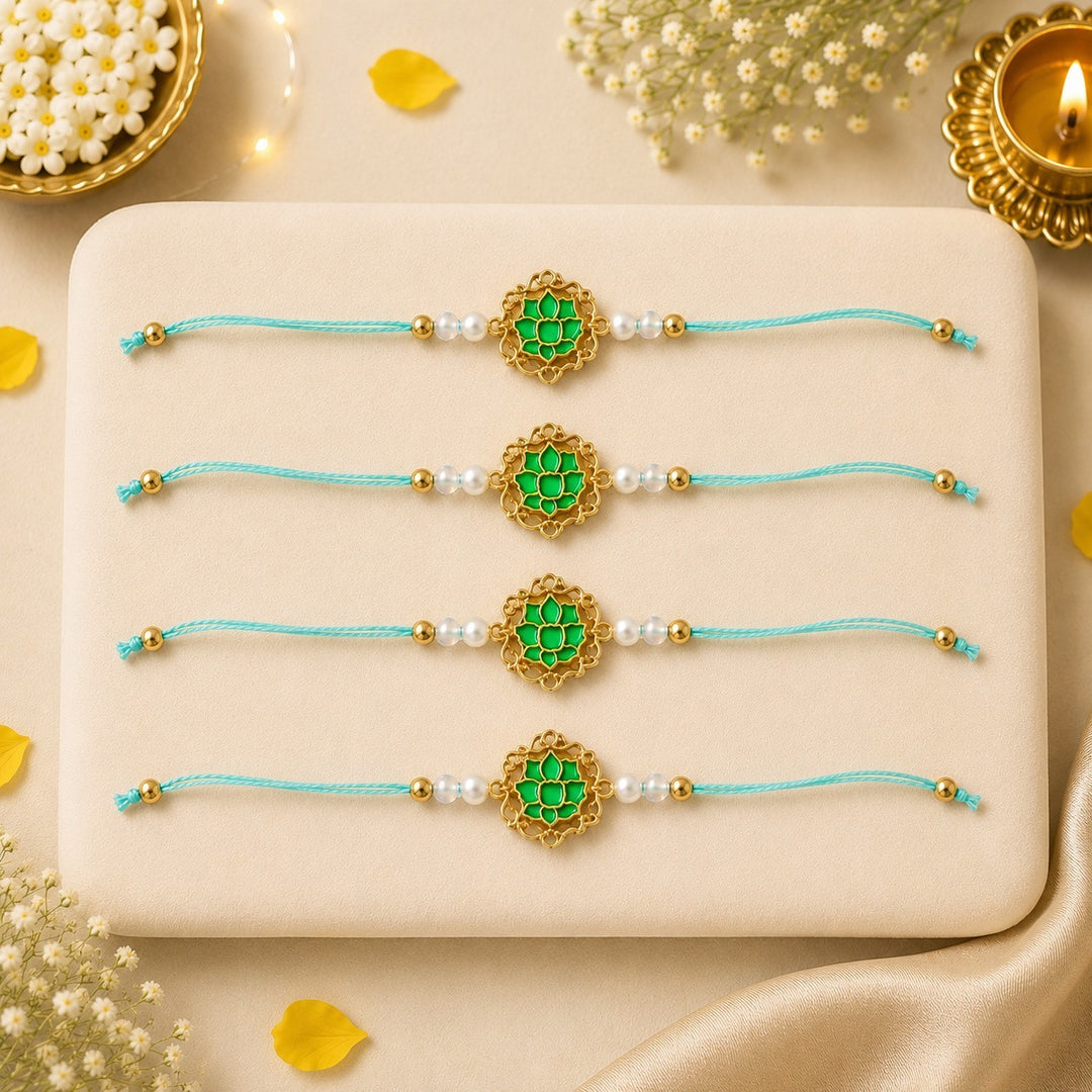 Tranquil Lotus Pearl Designer Thread Rakhi for Brother - Pack of 4