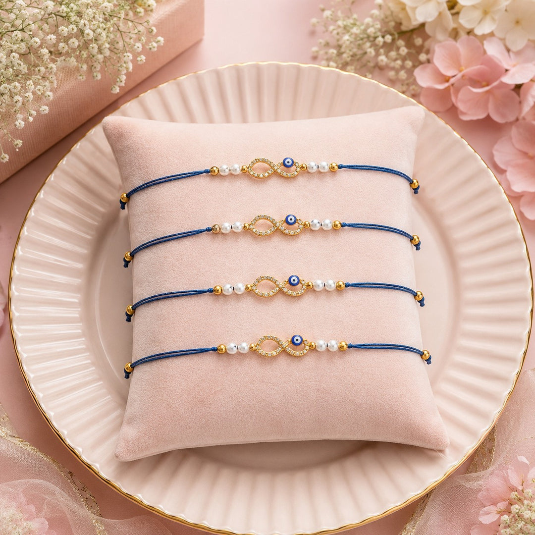 Infinite Love Peal Evil Eye Designer Thread Rakhi for Brother- Pack of 4