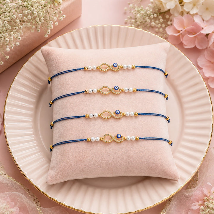 Infinite Love Peal Evil Eye Designer Thread Rakhi for Brother- Pack of 4