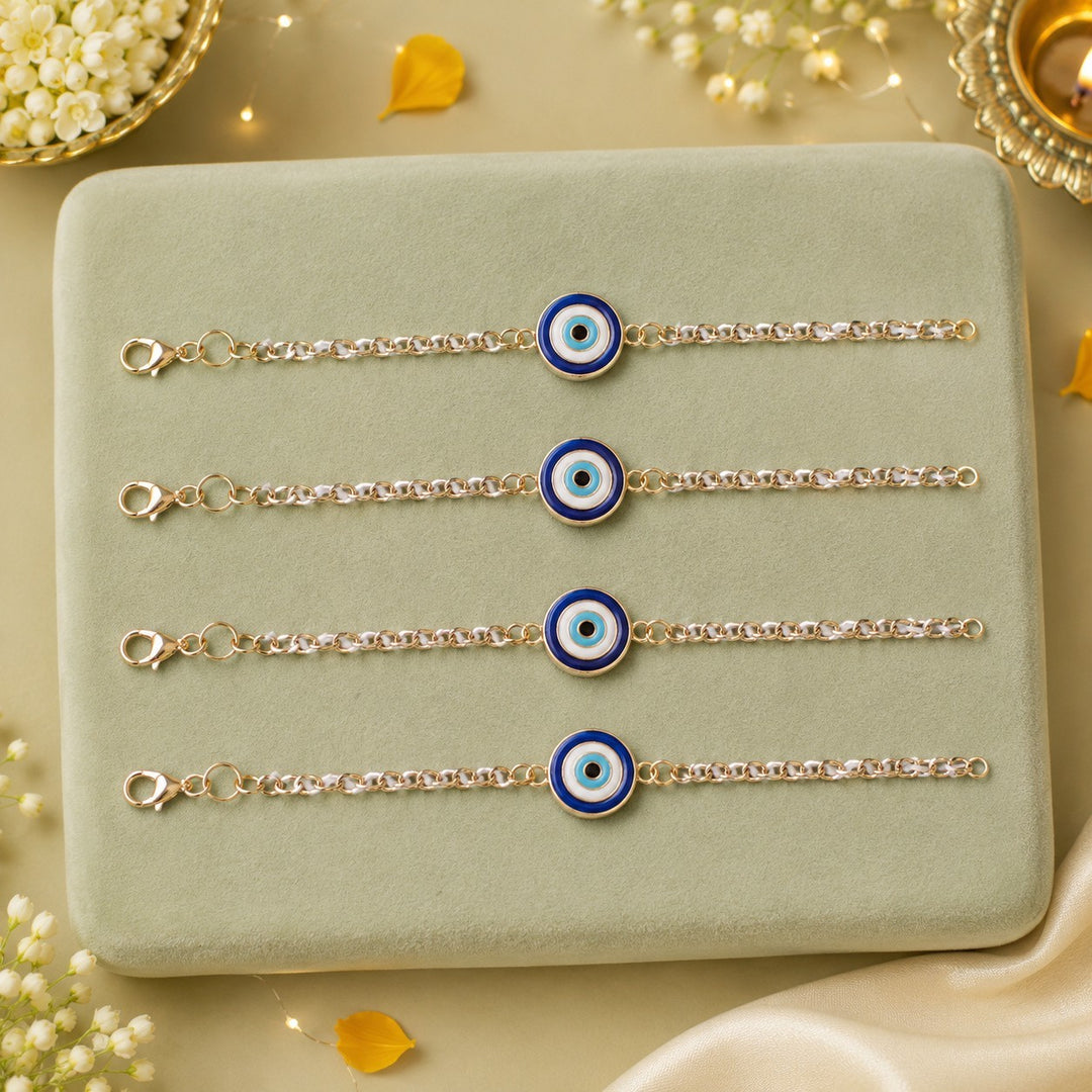 Anti Tarnish Suraksha Painted Evil Eye Rakhi for Brother- Pack of 4