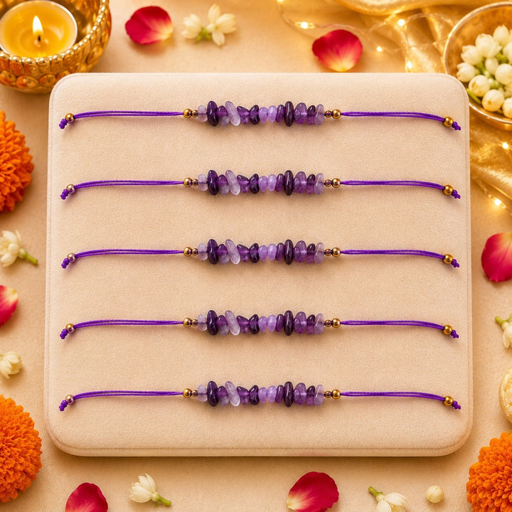 Amethyst Healing Stone Designer Thread Rakhi - Pack of 5