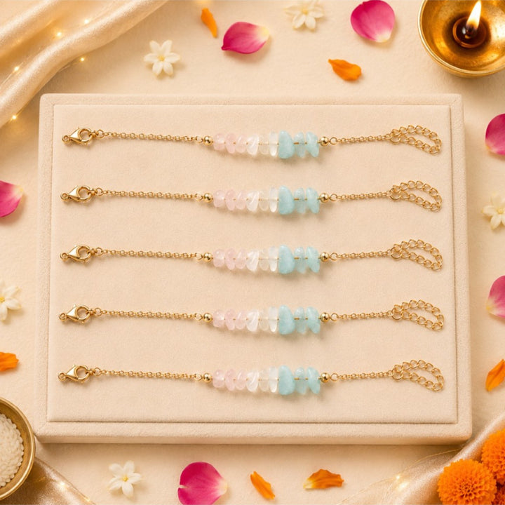 Handcrafted Pebble Harmony Manifestation Stone Rakhi for Brother - Pack of 5