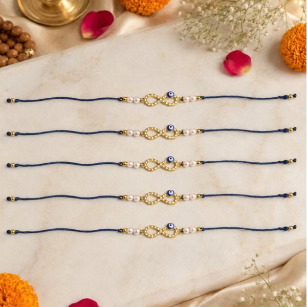 Infinite Love Peal Evil Eye Designer Thread Rakhi for Brother- Pack of 5