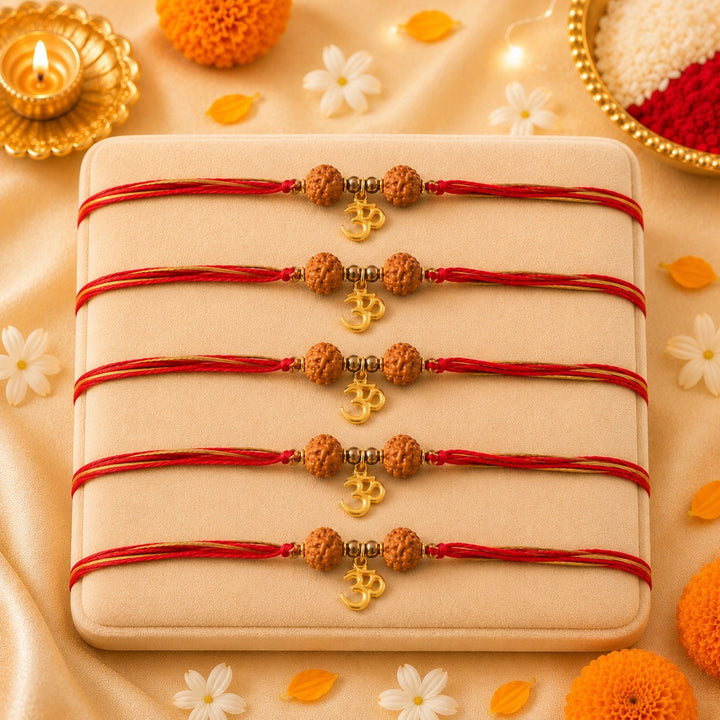 Brother Om Rudraksha Designer Thread Rakhi - Pack of 5