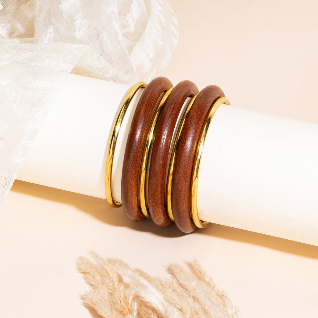 Heritage Terra Wooden Bracelet Stack Set of 7