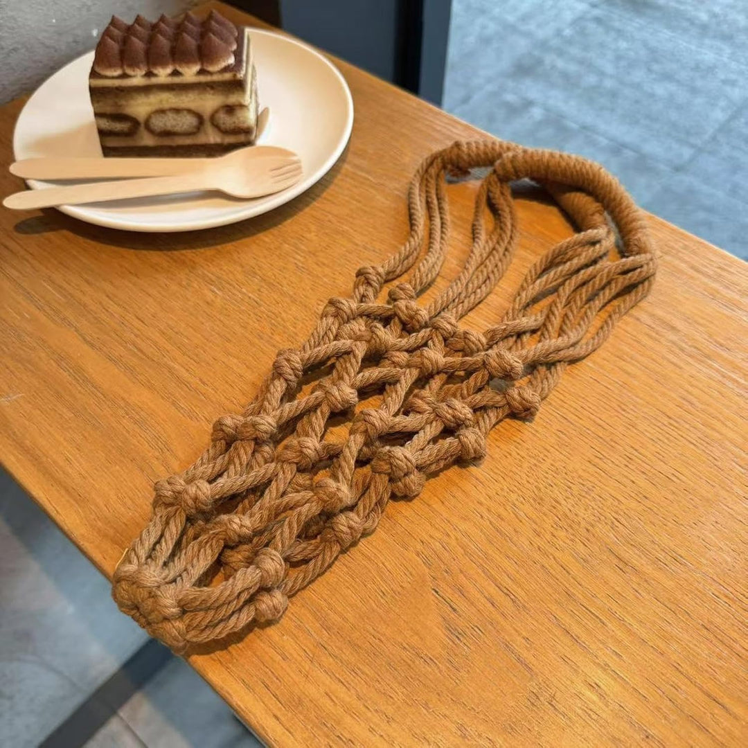 Macramé Bottle Holder Bag - Brown - Salty Accessories