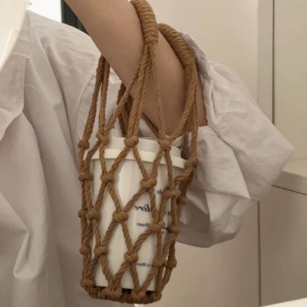 Macramé Bottle Holder Bag - Brown