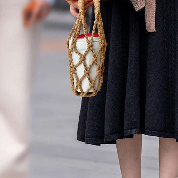 Macramé Bottle Holder Bag - Brown