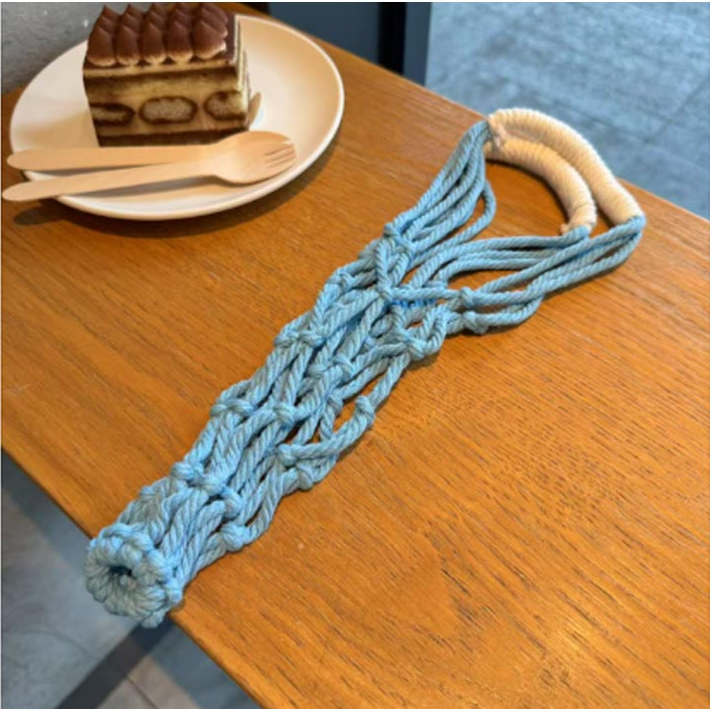 Macramé Coffee Holder Bag - Light Bue