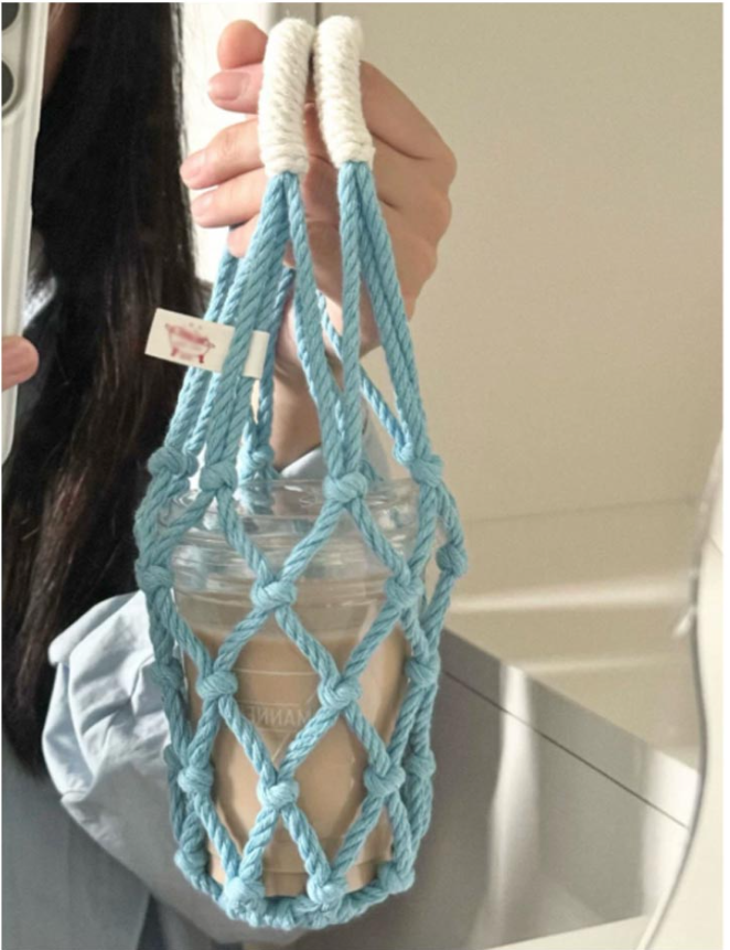 Macramé Coffee Holder Bag - Light Bue