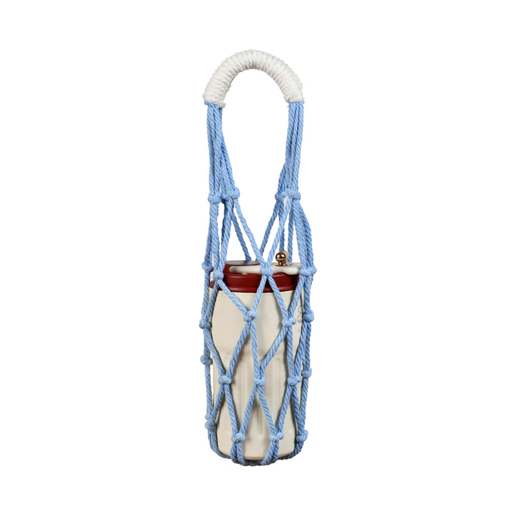 Macramé Coffee Holder Bag - Light Bue