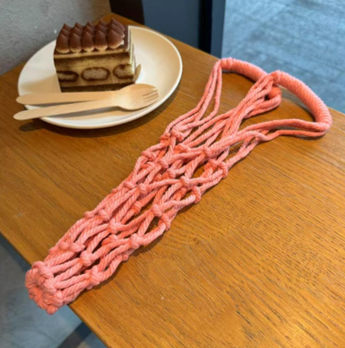 Macramé Bottle Holder Bag - Pink