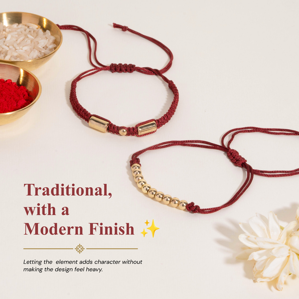 Suvarna Bandhan Golden Beads & Red Thread Rakhi for Bhaiya and Bhabhi