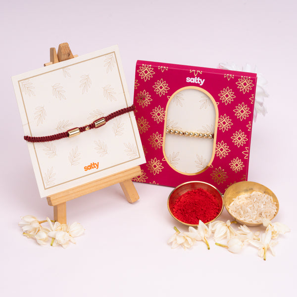 Suvarna Bandhan Golden Beads & Red Thread Rakhi for Bhaiya and Bhabhi