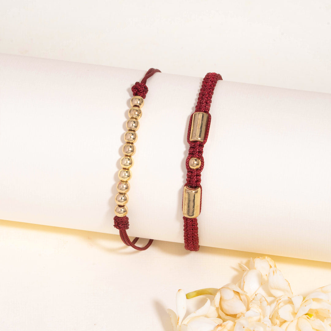 Suvarna Bandhan Golden Beads &amp; Red Thread Rakhi for Bhaiya and Bhabhi
