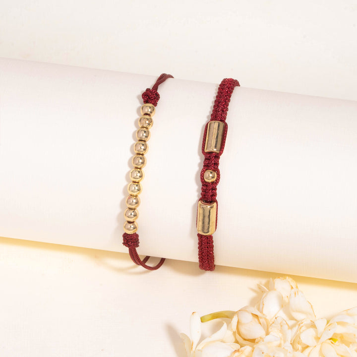 Suvarna Bandhan Golden Beads &amp; Red Thread Rakhi for Bhaiya and Bhabhi